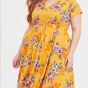 TORRID MUSTARD YELLOW FLORAL DRESS
